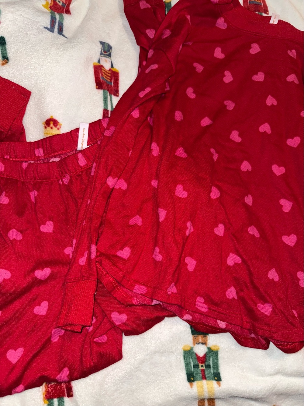 Women’s Red Heart-Print Pajama Set with Pink Hearts